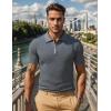 imageUOUA Mens Zipper Polo Shirts Short Sleeve Sweatshirts Soild Color Tops Striped Texture Casual Golf TDark Grey