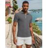 imageUOUA Mens Zipper Polo Shirts Short Sleeve Sweatshirts Soild Color Tops Striped Texture Casual Golf TDark Grey