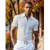 imageUOUA Mens Zipper Polo Shirts Short Sleeve Sweatshirts Soild Color Tops Striped Texture Casual Golf TGrey