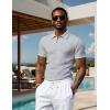 imageUOUA Mens Zipper Polo Shirts Short Sleeve Sweatshirts Soild Color Tops Striped Texture Casual Golf TGrey