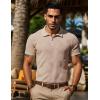 imageUOUA Mens Zipper Polo Shirts Short Sleeve Sweatshirts Soild Color Tops Striped Texture Casual Golf TKhaki