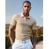 imageUOUA Mens Zipper Polo Shirts Short Sleeve Sweatshirts Soild Color Tops Striped Texture Casual Golf TKhaki