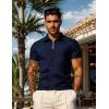 imageUOUA Mens Zipper Polo Shirts Short Sleeve Sweatshirts Soild Color Tops Striped Texture Casual Golf TNavyblue