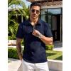 imageUOUA Mens Zipper Polo Shirts Short Sleeve Sweatshirts Soild Color Tops Striped Texture Casual Golf TNavyblue