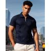 imageUOUA Mens Zipper Polo Shirts Short Sleeve Sweatshirts Soild Color Tops Striped Texture Casual Golf TNavyblue