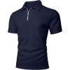imageUOUA Mens Zipper Polo Shirts Short Sleeve Sweatshirts Soild Color Tops Striped Texture Casual Golf TNavyblue