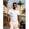 imageUOUA Mens Zipper Polo Shirts Short Sleeve Sweatshirts Soild Color Tops Striped Texture Casual Golf TWhite
