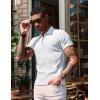 imageUOUA Mens Zipper Polo Shirts Short Sleeve Sweatshirts Soild Color Tops Striped Texture Casual Golf TWhite