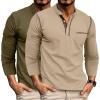 imageUOUA 2pcs Mens Henley Shirts Short Sleeve Casual TShirts Cotton Basic Tops02 KhakiArmygreen