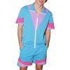 imageUOUA 80s Outfit for Men 90s Color Block Costumes 2 Piece Retro Short Sleeve Jacket ampamp Shorts Set for PartyBlue