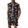 imageUOUA Men 80s Outfit 90s Costume 2 Piece Shorts Set Themed Party ClothesBlack Print