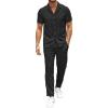 imageUOUA Mens 2 Piece Outfits Summer Casual Short Sleeve Button Down Shirt ampamp Long Pants Sets Beach Vacation Suits TracksuitsClassicblack
