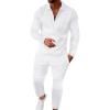 imageUOUA Mens 2 Piece Set Casual Outfits Polo Long Sleeve Shirt ampamp Pants Track Suit Loungewear Athletic SweatsuitWhite