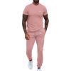 imageUOUA Mens 2 Piece Sweatsuits Outfits Short Sleeve Pullover Loungewear ampamp Joggers Sweatpants Summer Casual Track Suits Set Pink M 3XL