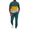 imageUOUA Mens 2 Piece Sweatsuits Outfits Short Sleeve Pullover Loungewear ampamp Joggers Sweatpants Summer Casual Track Suits SetGreenblockyellow