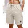 imageUOUA Mens Casual 7quot Shorts Drawstring Elastic Waist Texture Summer Beach Sweat Shorts with PocketsApricot