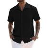 imageUOUA Mens Casual Button Down Shirts Short Sleeve Summer Textured Tops for Beach VacationBlack