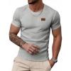 imageUOUA Mens Crewneck Sweatshirts Soild Color Geometric Texture T Shirts Short Sleeve Casual Pullover ShirtGrey
