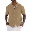 imageUOUA Mens Summer Button Down Shirts Short Sleeve Textured Beach Shirt Casual Hawaiian Vacation TopsKhaki