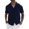 imageUOUA Mens Summer Button Down Shirts Short Sleeve Textured Beach Shirt Casual Hawaiian Vacation TopsNavy Blue