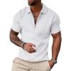 imageUOUA Mens Zipper Polo Shirts Short Sleeve Sweatshirts Soild Color Tops Striped Texture Casual Golf TWhite