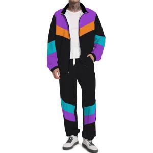 imageUOUA 80s Outfit Men 90s Tracksuit Costumes Halloween 70s Windbreaker Jacket Track Suit 2 Piece Hip Hop SetBlack Purple