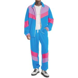 imageUOUA 80s Outfit Men 90s Tracksuit Costumes Halloween 70s Windbreaker Jacket Track Suit 2 Piece Hip Hop SetBlue