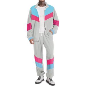 imageUOUA 80s Outfit Men 90s Tracksuit Costumes Halloween 70s Windbreaker Jacket Track Suit 2 Piece Hip Hop SetLight Grey