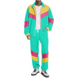imageUOUA 80s Outfit Men 90s Tracksuit Costumes Halloween 70s Windbreaker Jacket Track Suit 2 Piece Hip Hop SetMintgreen