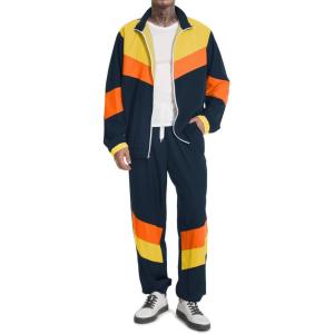 imageUOUA 80s Outfit Men 90s Tracksuit Costumes Halloween 70s Windbreaker Jacket Track Suit 2 Piece Hip Hop SetNavy