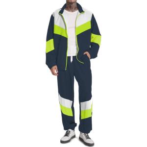 imageUOUA 80s Outfit Men 90s Tracksuit Costumes Halloween 70s Windbreaker Jacket Track Suit 2 Piece Hip Hop SetNavy Green