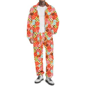 imageUOUA 80s Outfit Men 90s Tracksuit Costumes Halloween 70s Windbreaker Jacket Track Suit 2 Piece Hip Hop SetOrangeprint