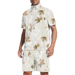 imageUOUA 80s Outfit for Men 90s Color Block Costumes 2 Piece Retro Short Sleeve Jacket ampamp Shorts Set for PartyBeige Branches