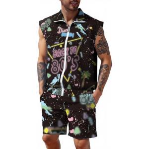 imageUOUA Men 80s Outfit 90s Costume 2 Piece Shorts Set Themed Party Clothes80s Print