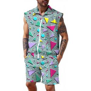 imageUOUA Men 80s Outfit 90s Costume 2 Piece Shorts Set Themed Party ClothesWhite Print