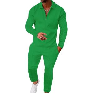 imageUOUA Mens 2 Piece Set Casual Outfits Polo Long Sleeve Shirt ampamp Pants Track Suit Loungewear Athletic SweatsuitGreen
