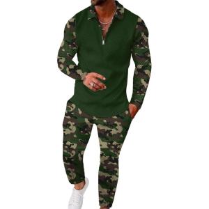 imageUOUA Mens 2 Piece Set Casual Outfits Polo Long Sleeve Shirt ampamp Pants Track Suit Loungewear Athletic SweatsuitGreen Camouflage