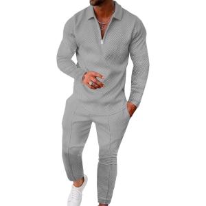 imageUOUA Mens 2 Piece Set Casual Outfits Polo Long Sleeve Shirt ampamp Pants Track Suit Loungewear Athletic SweatsuitGrey