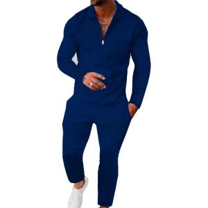 imageUOUA Mens 2 Piece Set Casual Outfits Polo Long Sleeve Shirt ampamp Pants Track Suit Loungewear Athletic SweatsuitRoyal Blue