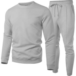 imageUOUA Mens 2 Piece Sweat Suits Set Long Sleeve Sweatshirt Jogging Sweatpants Tracksuits OutfitsGrey