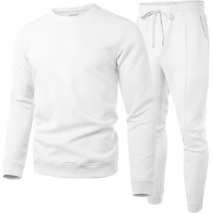 imageUOUA Mens 2 Piece Sweat Suits Set Long Sleeve Sweatshirt Jogging Sweatpants Tracksuits OutfitsWhite