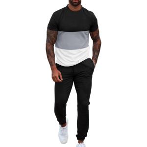 imageUOUA Mens 2 Piece Sweatsuits Outfits Short Sleeve Pullover Loungewear ampamp Joggers Sweatpants Summer Casual Track Suits SetBlackblockgrey