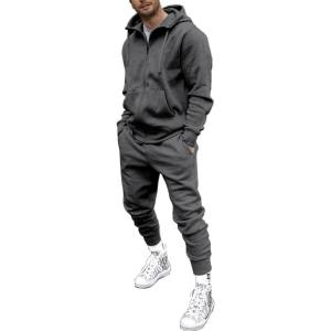 imageUOUA Mens 2 Piece Tracksuit Set Casual Sweatsuit Outfits Zipup Hoodie Sweatshirt ampamp Jogging SweatpantsM008darkgrey
