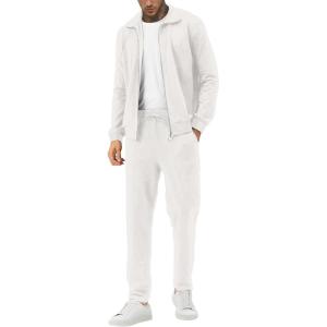 imageUOUA Mens 2 Piece Tracksuit Sets Casual Sweat Suits Outfit FullZip Jacket Jogging Pants Set for Sport AthleticWhite