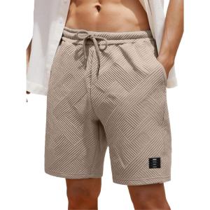 imageUOUA Mens Casual 7quot Shorts Drawstring Elastic Waist Texture Summer Beach Sweat Shorts with PocketsKhaki