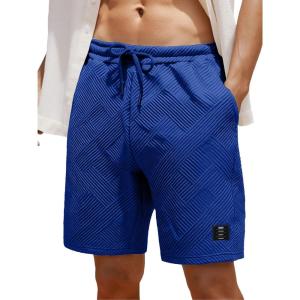 imageUOUA Mens Casual 7quot Shorts Drawstring Elastic Waist Texture Summer Beach Sweat Shorts with PocketsRoyalblue