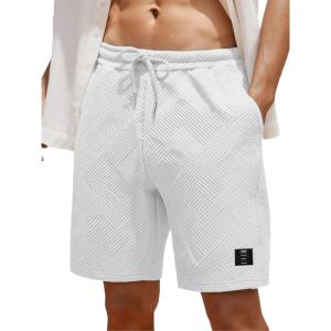 imageUOUA Mens Casual 7quot Shorts Drawstring Elastic Waist Texture Summer Beach Sweat Shorts with PocketsWhite