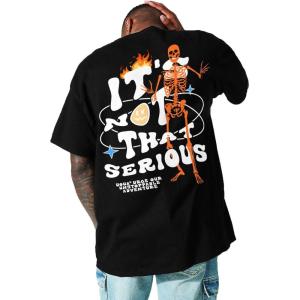 imageUOUA Mens Graphic Tees Vintage TShirts Oversized Letter Print Casual Crewneck Cotton Top Short Sleeve Rapper StreetwearShrug Skull Graphic