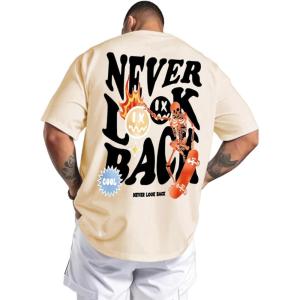 imageUOUA Mens Graphic Tees Vintage TShirts Oversized Letter Print Casual Crewneck Cotton Top Short Sleeve Rapper StreetwearSkull Apricot