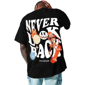 imageUOUA Mens Graphic Tees Vintage TShirts Oversized Letter Print Casual Crewneck Cotton Top Short Sleeve Rapper StreetwearSkull Black